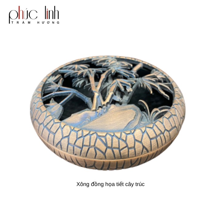 Lư Xông Trầm Đồng Hoa Mai Trúc-Tặng Kèm Nụ Trầm Viên-Xông Khoanh Trầm-Cao 3cm-Đường Kính 7,5cm-Giao Màu Ngẫu Nhiên