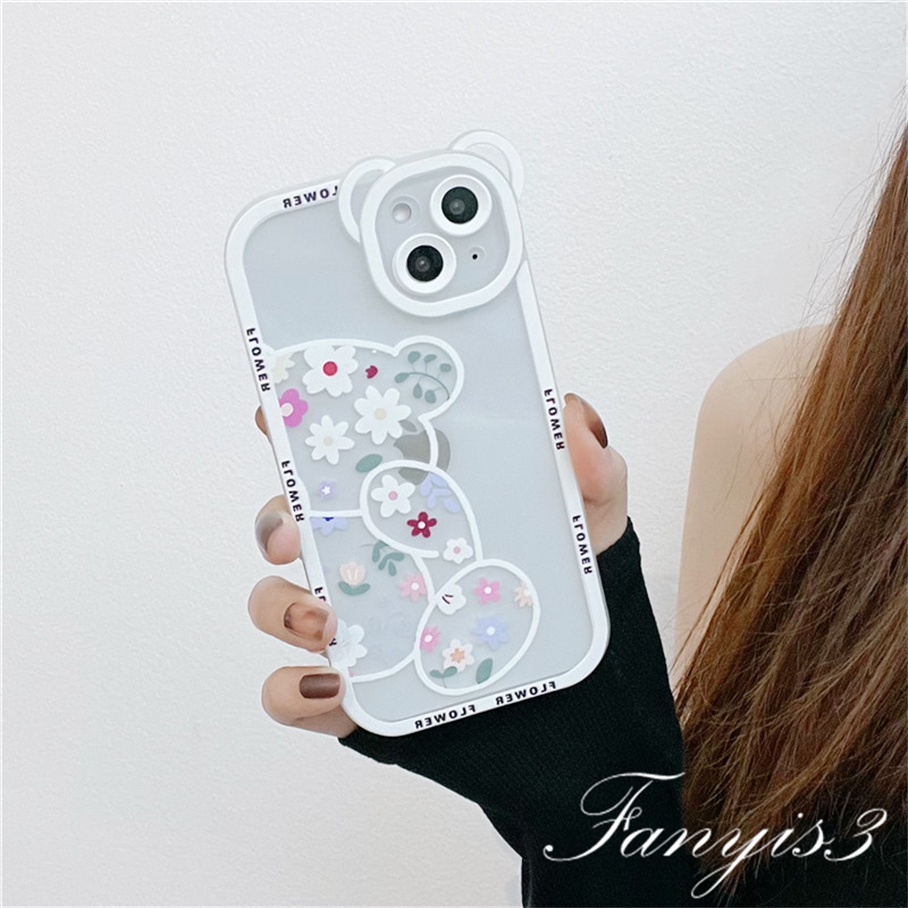 Ốp Điện Thoại Mềm Họa Tiết Gấu Và Hoa Dễ Thương Cho iPhone 14 13 12 11 Pro Max X XR Xs Max 8 7 6 6s Plus SE 2020