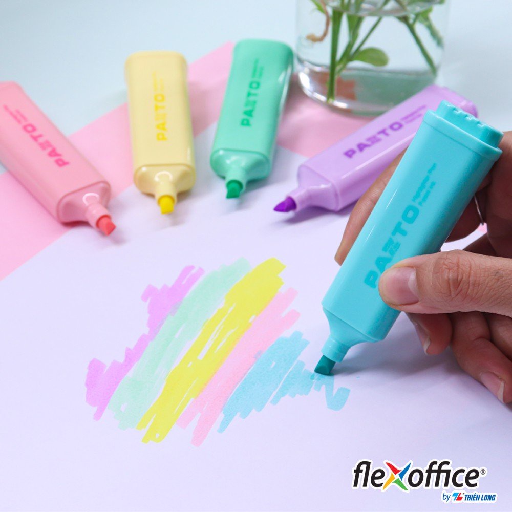 Combo 5 Bút dạ quang màu Pastel Thiên Long Flexoffice Pazto FO-HL009/VN - Bút rửa được - Không để lại vết khi Photocopy