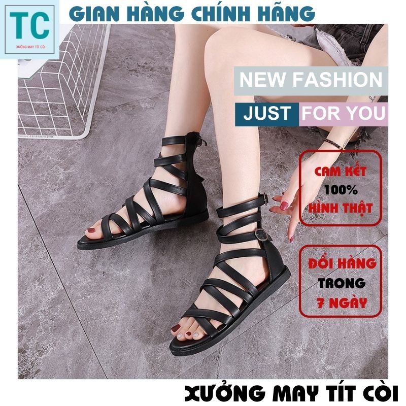 Sandal Dây Dài Chiến Binh ,Sandan chiến binh đan chéo cool ngầu ,sandal nữ dây dài đan chéo khuy cài -TT tít còi