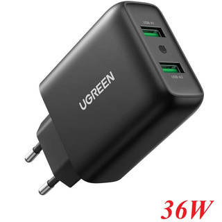 Ugreen 10216 36w qc3.0 2 cổng usb màu đen củ sạc nhanh cd161