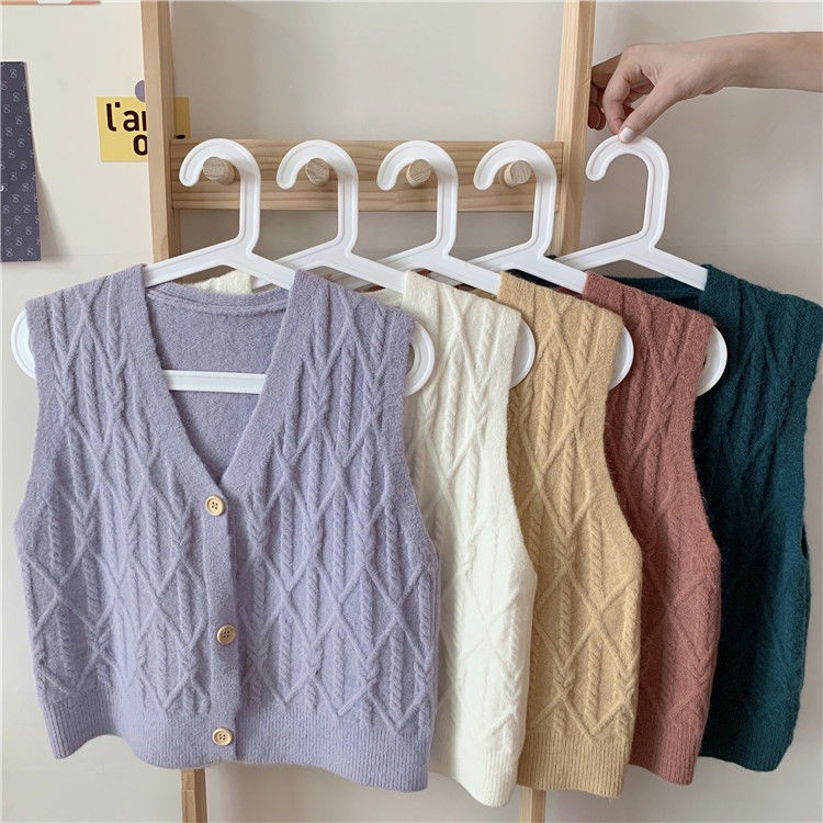 Áo khoác len cardigan không tay cổ chữ V đính khuy đơn giản dễ phối đồ thời trang phong cách Hàn Quốc size S~3XL | BigBuy360 - bigbuy360.vn