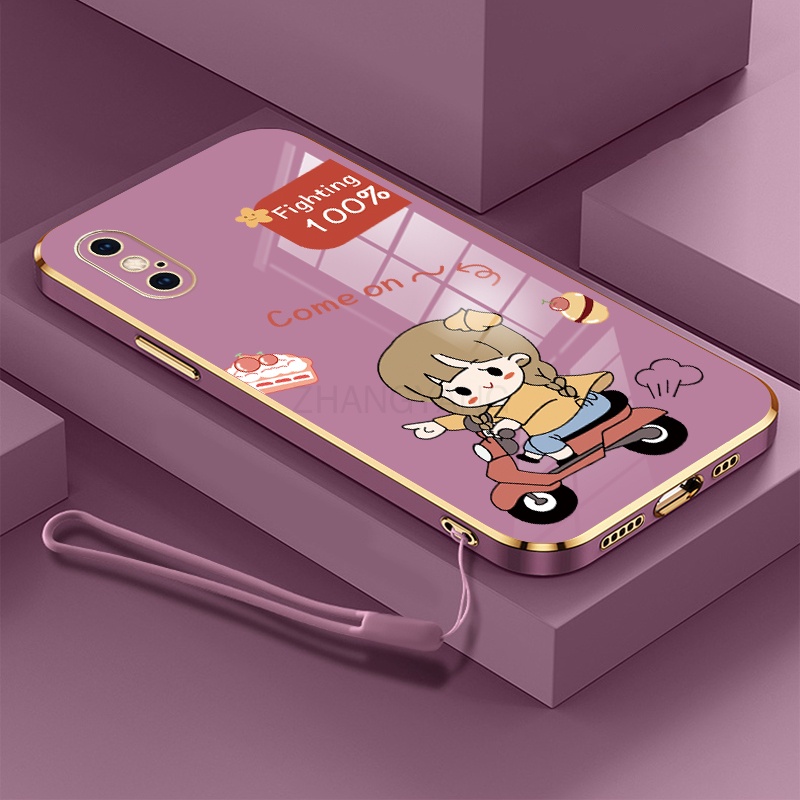 Ốp Điện Thoại TPU Silicon Mạ Điện Hình Cô Gái Chạy Xe Mô Tô Gắn Dây Đeo Cho iPhone x iPhone xs iPhone xr iPhone xs max