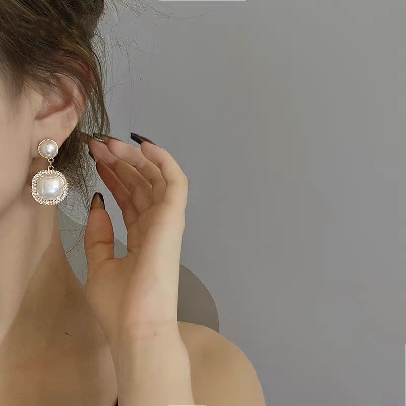 Bông Tai Mạ Bạc 925 Đính Ngọc Trai Và Kim Cương Thời Trang Hàn Quốc