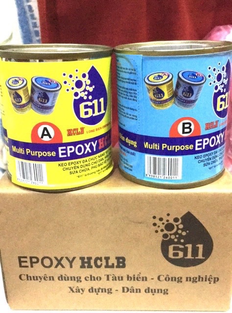 Keo dán đa năng 611 loại to (dán đá, nhựa, gỗ, kim loại...) epoxy AB 611 dùng cho tàu biển, công nghiệp, xây dựng