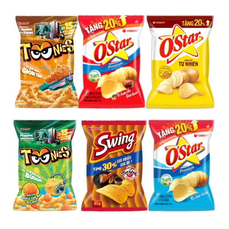 Lô 10 gói Snack khoai tây O'star 36g nhiều vị