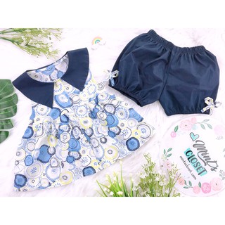 ĐỒ BỘ BÉ GÁI ÁO CỔ TRÒN QUẦN ĐÍNH NƠ TỪ 0 - 4 TUỔI