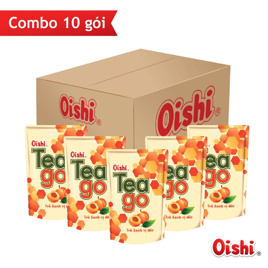 Combo 10 túi Oishi Trà Xanh Vị Đào Tea Go (180ml/túi)