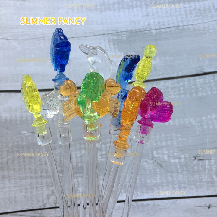 Muỗng khuấy sao sò ốc, que khuấy arylic trong suốt cá tôm cua - đại dương - Spoon cocktail