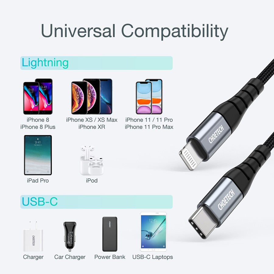 Dây Cáp Sạc USB Type C To Lightning CHOETECH IP0039 MFI C94 Dài 1.2M Sạc Nhanh iPhone iPad - Hàng Chính Hãng