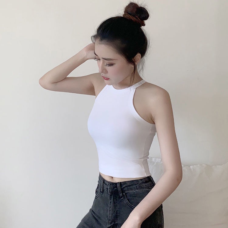 Áo Lửng Không Tay Cổ Yếm Màu Đen Thời Trang Dành Cho Nữ