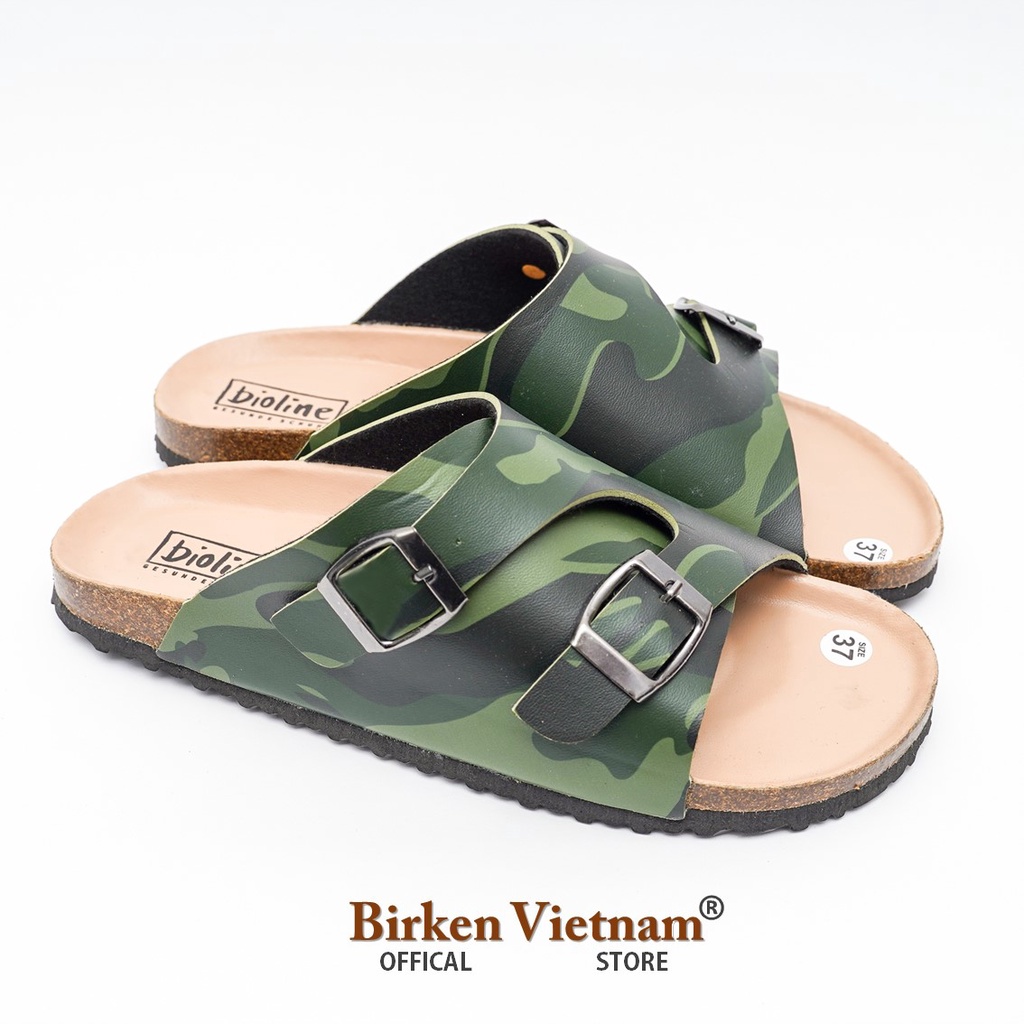 [ New Style ] Mã R19 DÉP ĐẾ TRẤU Da PU Camo Rằn Ri Quai Nguyên Tấm Cách Điệu Unisex Birken Vietnam Bioline