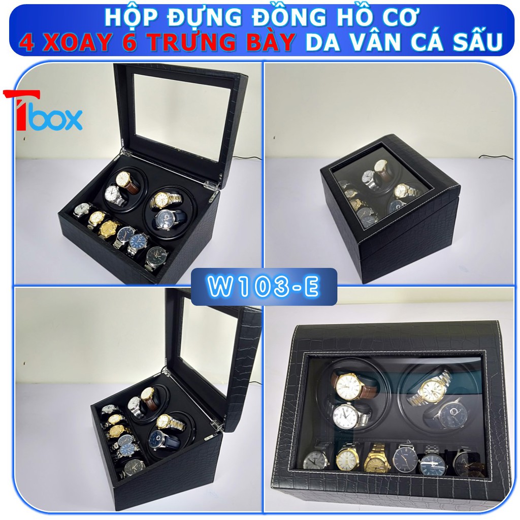 Hộp đựng đồng hồ cơ Automatic 4 xoay 6 trưng bày hộp xoay đồng hồ sử dụng Motor Mabuchi Nhật Bản bền chạy êm bằng gỗ