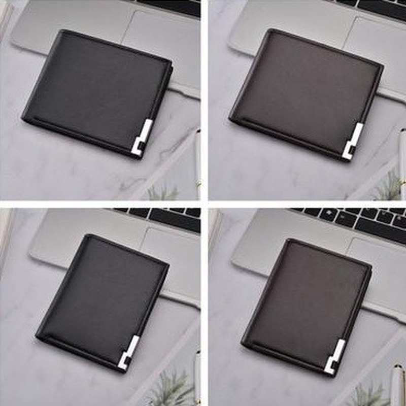 Ví nam ngắn bằng da PU màu đen / nâu phối khóa kéo phong cách doanh nhân retro