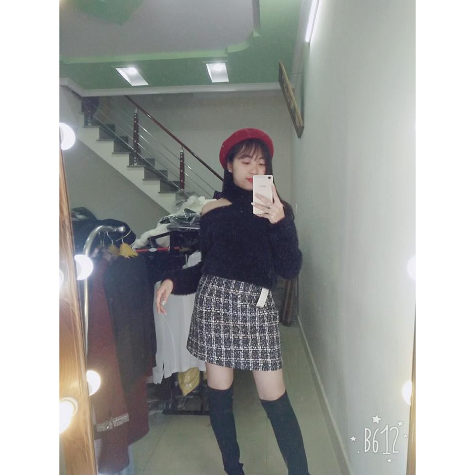 Áo len lông cổ chocker