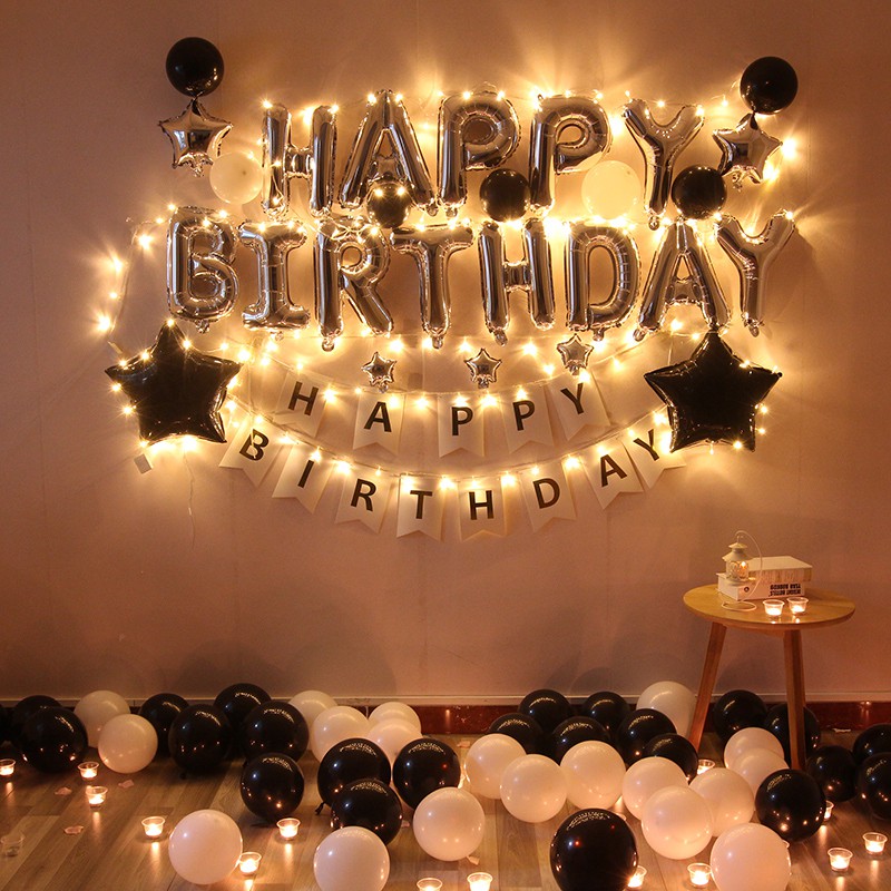 Set Bóng Trang Trí Sinh Nhật Happy Birth Day Kèm Đèn Led Nến Bơm Bóng Băng Dính
