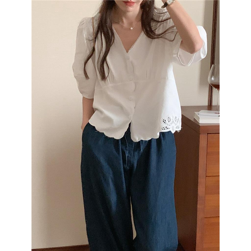 Áo Cardigan Cotton Lanh Cao Cấp Ngắn Tay Thêu Hoa Phong Cách Hàn Quốc 2 Màu 53922