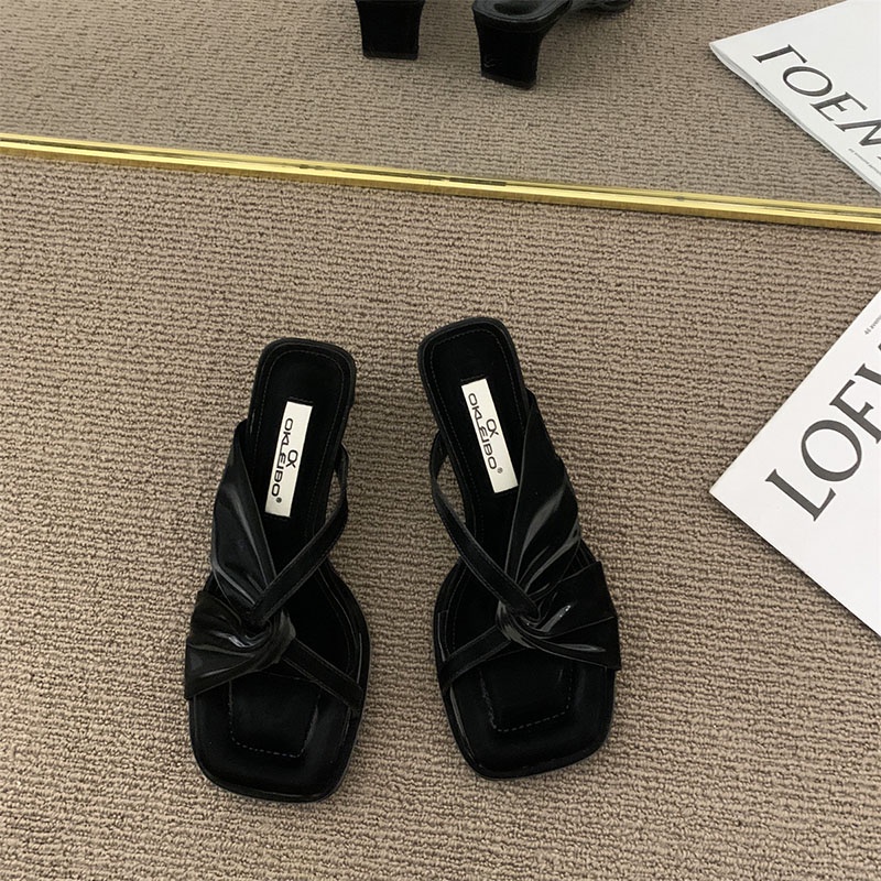 Cao gót IELGY hở ngón mũi vuông quai chéo thời trang cho nữ