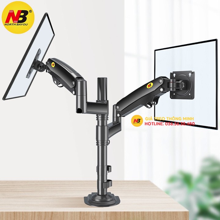 [Xếp Màn Trên Dưới] Giá Treo 2 Màn Hình NB H180 22-32 Inch New 2021 Gắn Bàn Xoay 360 Độ