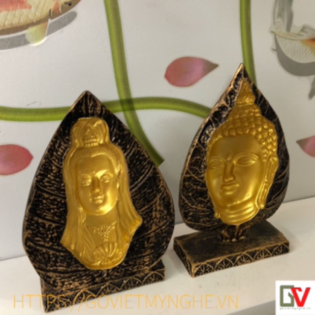 Combo 2 Tượng đá 3D lá bồ đề - Phật quan thế âm bồ tát & Phật thích ca