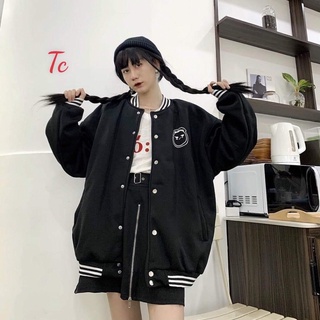 Áo khoác nỉ bomber màu đen mặt cười Tc