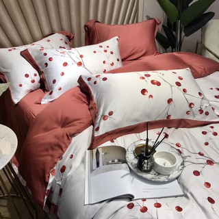 Bộ Chăn Ga Gối Lụa Tencel 60s "Cherry Đỏ" 4 món