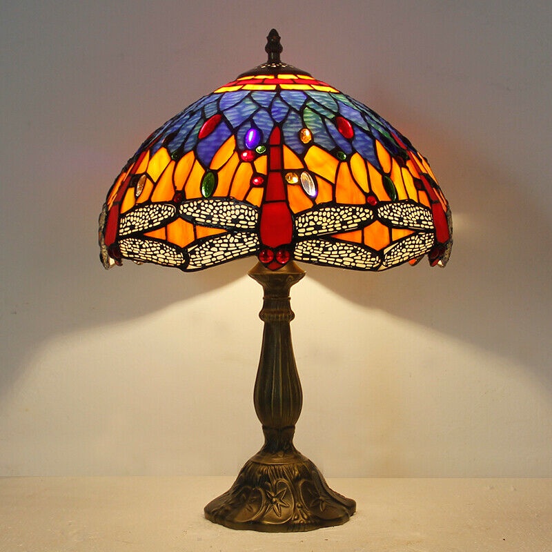 30cm tiffany phong cách đèn bàn kính màu 12 inch bóng râm màu xanh lam / xanh lá cây thiết kế chuồn chuồn đèn bàn thổ nhĩ kỳ