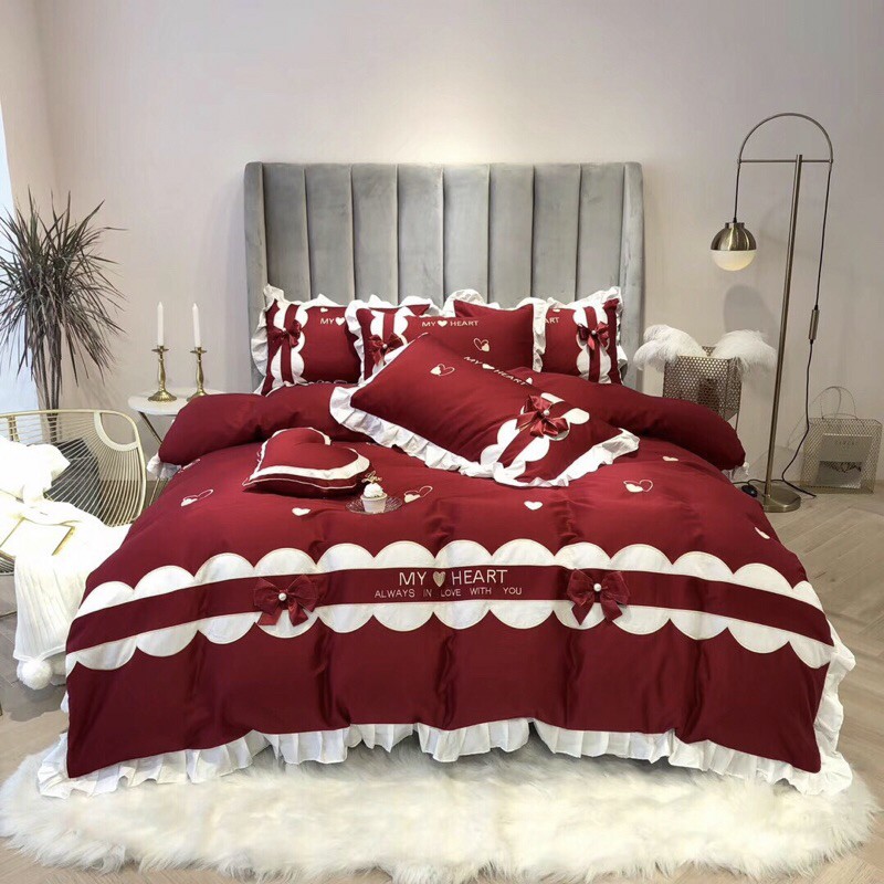 Set Chăn Ga Gối Lụa Cưới 5 Món Hàng Cao Cấp