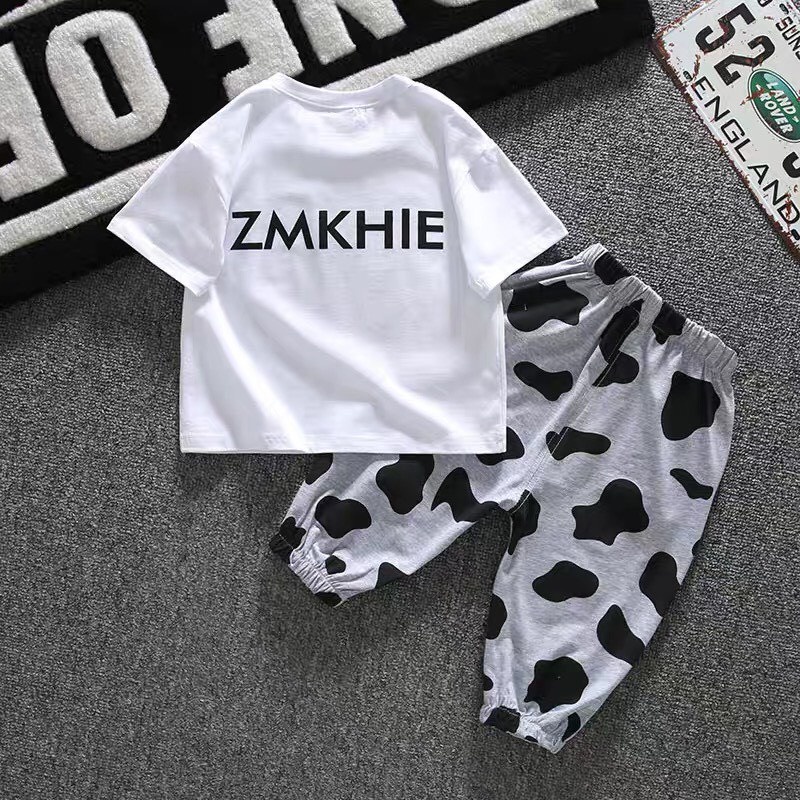 Bộ Áo Cộc Tay, Quần Lửng Cho Bé Trai Và Bé Gái Hình Bò Sữa Ken Store