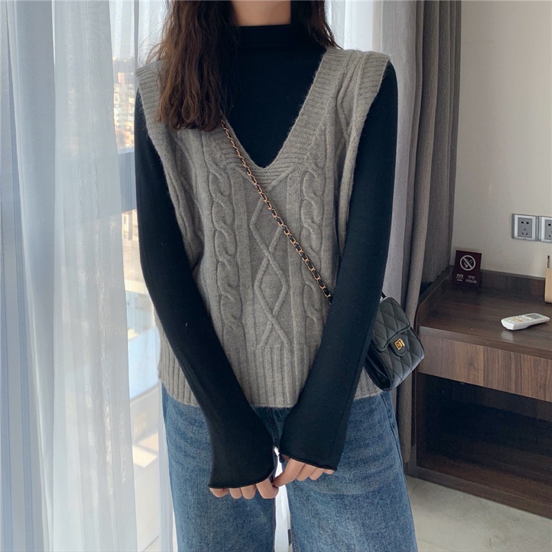 SUXI Áo Không Tay Cổ Chữ V Màu Sắc Đơn Giản Thời Trang Thu Đông Phong Cách Hàn Quốc