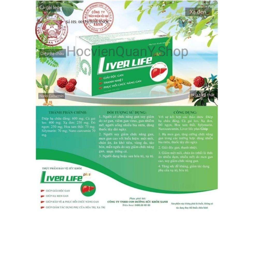 Bổ Gan Liver Life PLus 💊 FREESHIP ️💊 Học Viện Quân Y | Thế Giới Skin Care