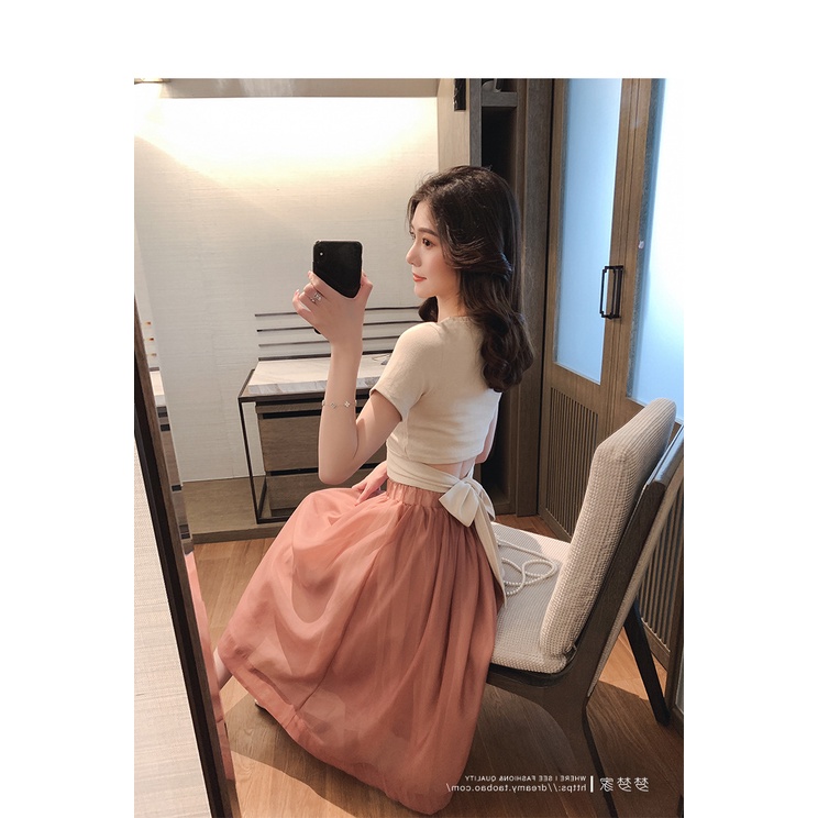 [MURIOKI] Set Áo Thun Chiffon + Chân Váy Thời Trang Mùa Hè Hàn Quốc 2022 Mới Cho Nữ set váy ôm