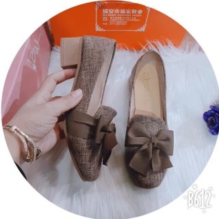 Giày 3 phân chất dạ nơ kẻ xinh xắn!
