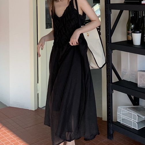 Đầm Hai Dây Cổ Chữ V Màu Trắng Thiết Kế Xếp Ly Phong Cách Hàn Quốc Hàng Mới 2022 Thời Trang Cho Nữ