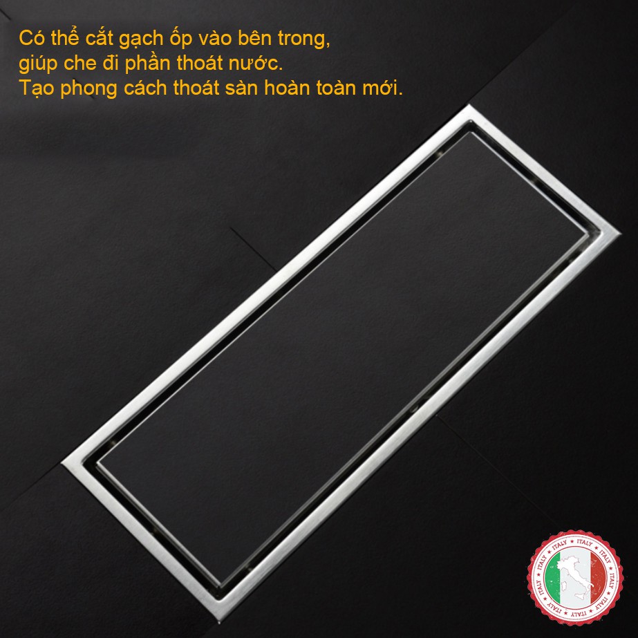 Phễu thoát sàn chống mùi hôi Loại dài (30x11cm) - Hàng cao cấp ITALIA SUS304 Phễu lệch dễ lắp góc