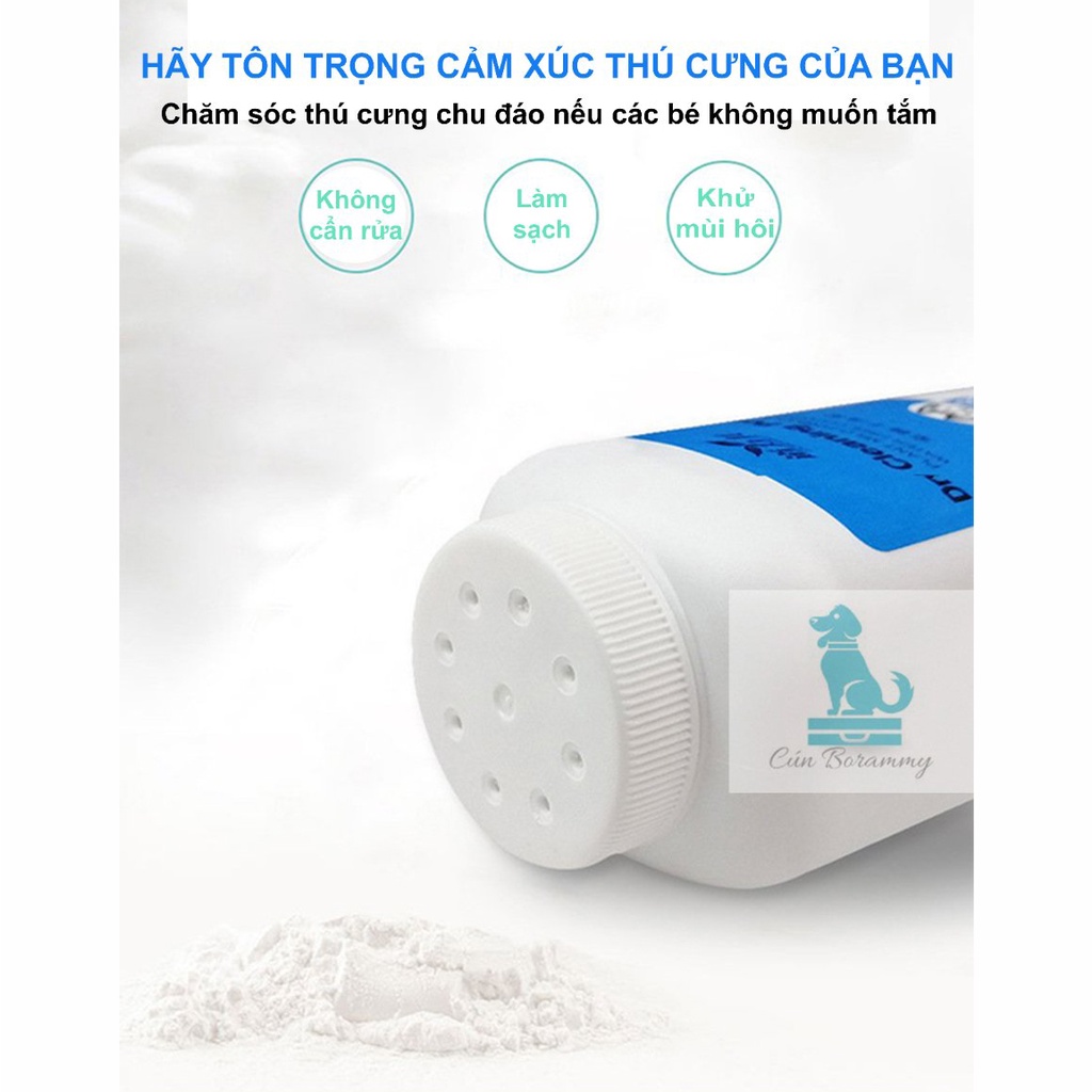 Bột tắm khô cho thú cưng chó mèo Borammy - Phấn tắm khô chó mèo 260g