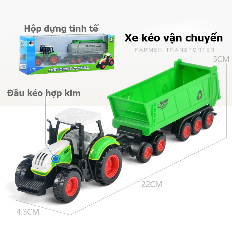 Bộ 3 xe kéo nông trại cho bé gồm xe kéo gỗ, gặt lúa, chở đồ đầu hợp kim bền và đẹp