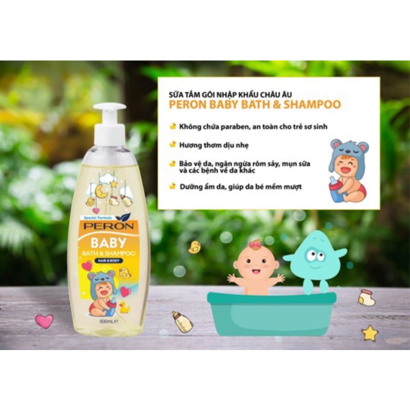 PERON BABY Sữa tắm gội cho bé Peron baby bath &amp; shampoo 500ml