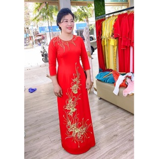 Áo dài đỏ💥FREESHIP💥Áo dài thiết kế dải tà sang chảnh quý phải