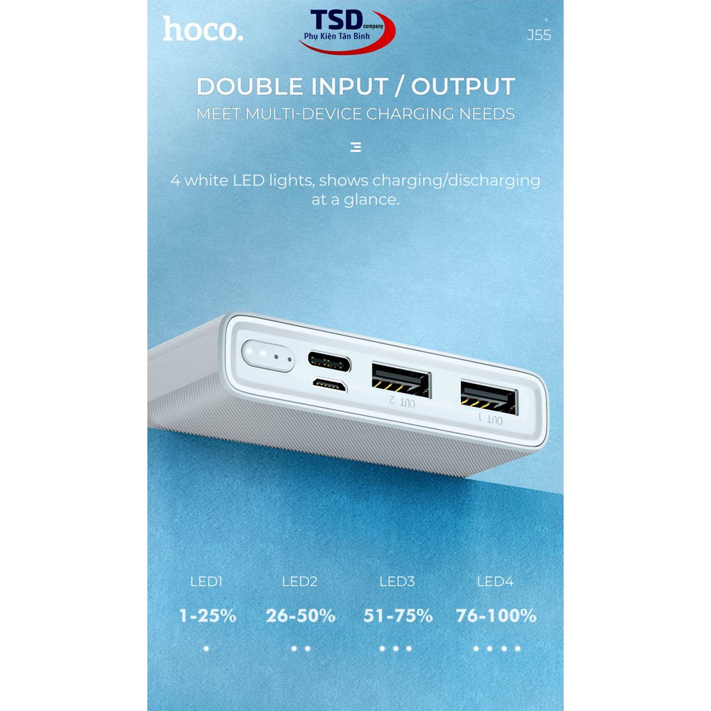 Pin Sạc Dự Phòng Hoco J55 10000mAh Dual USB Chính Hãng