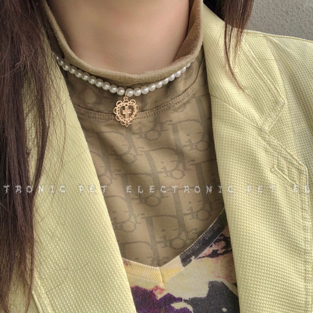 Dây chuyền choker 17Km xỏ ngọc trai phong cách công chúa đơn giản thời trang thanh lịch cho nữ