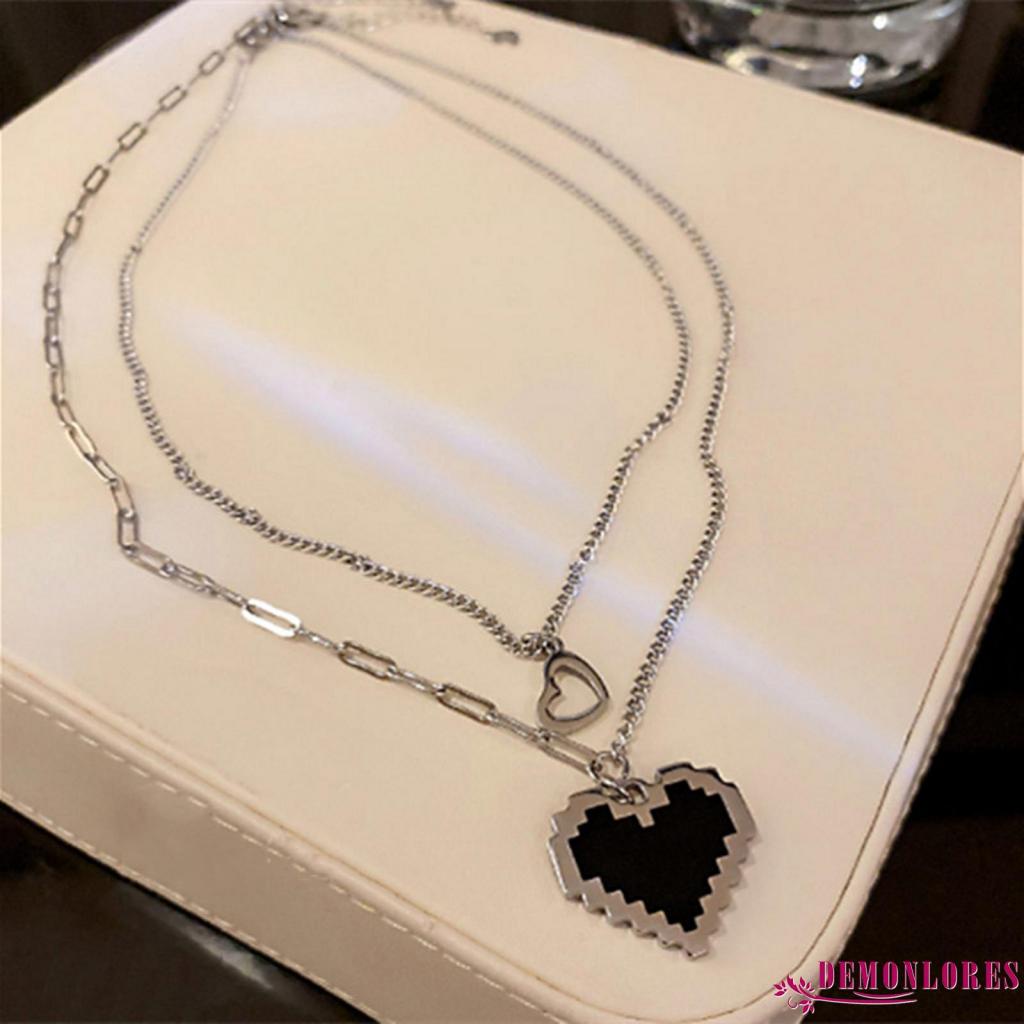 Dây Chuyền Mặt Hình Trái Tim Khảm Họa Tiết Mosaic Màu Đen Phong Cách Hip Hop Thời Trang Cho Nữ