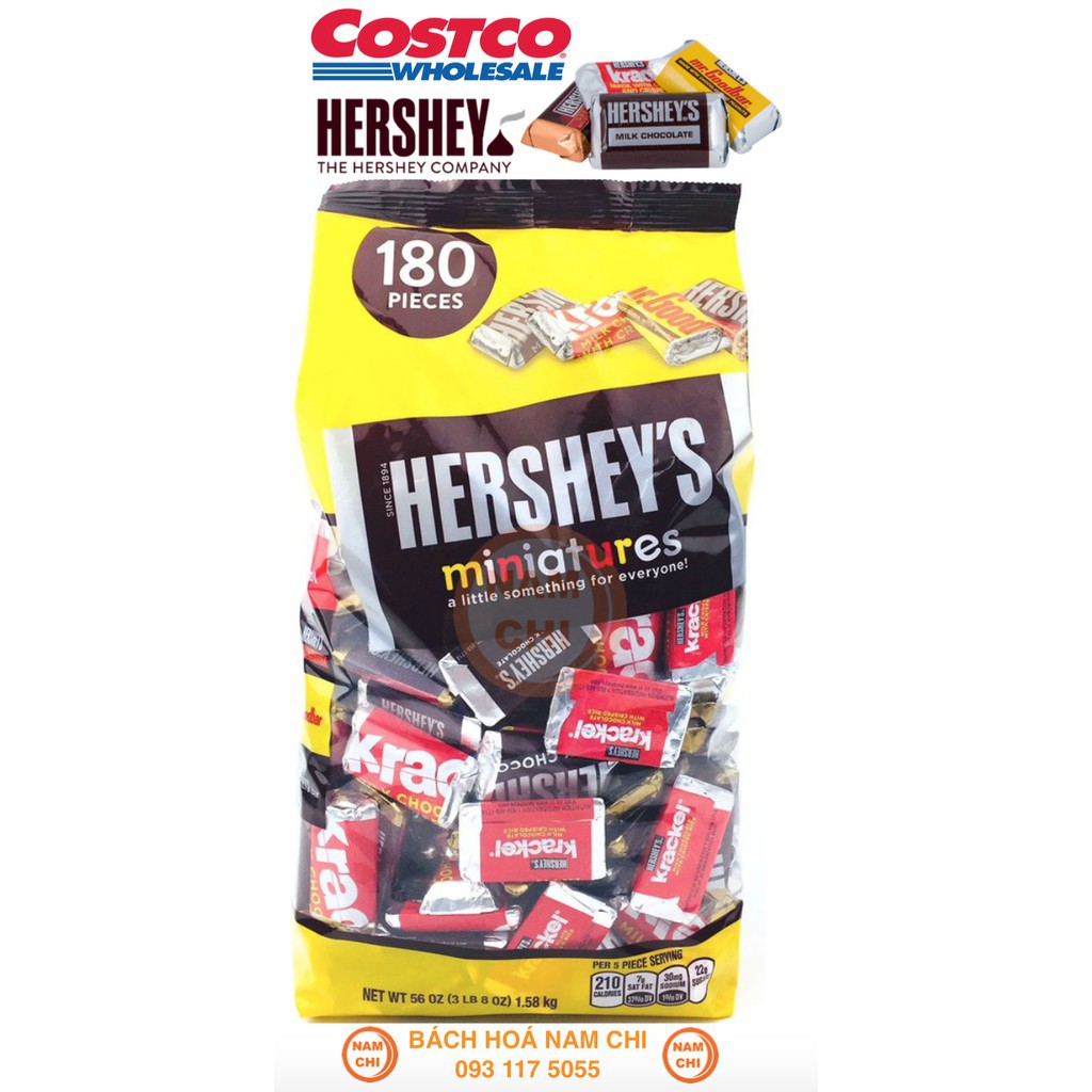 [DATE MỚI] Socola Hershey's Miniatures 1.58kg Hỗn Hợp 4 Loại Socola Mỹ 180 Viên CHUẨN COSTCO