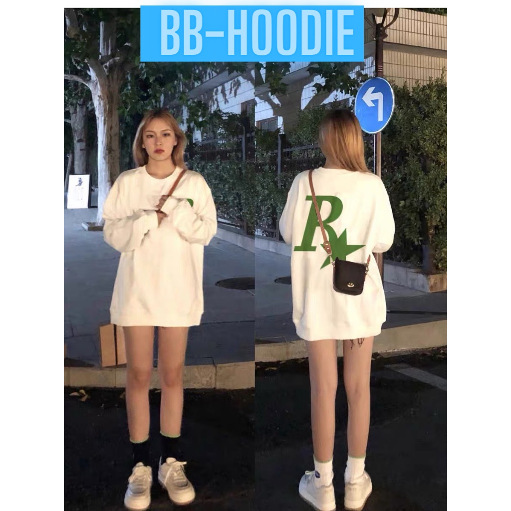 ÁO SWEATER NỈ UNISEX NỮ IN R NGÔI SAO TRƯỚC VÀ SAU CỰC ĐẸP