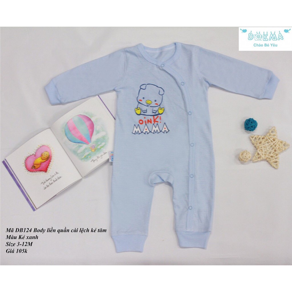 Dokma - Body dài tay cài lệch kẻ tăm cho bé (3-12m)