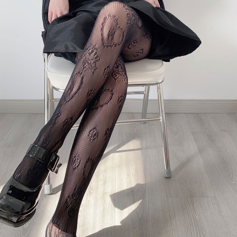 Xiangbao Quần Tất Lưới Họa Tiết Hình Xăm Hoa Trái Tim Phong Cách Hoàng Gia Pháp Cổ Điển Cho Nữ