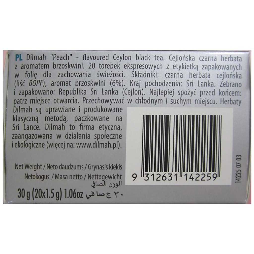 Trà Dilmah Đen Ceylon, Hương Bạc Hà, Đào, Dâu Tây (30g/20 Túi*1.5g)