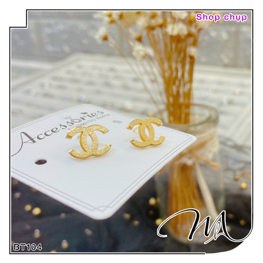 Bông tai nữ Titan không gỉ CC phun cát nhám lấp lánh - Măng’s House BT104