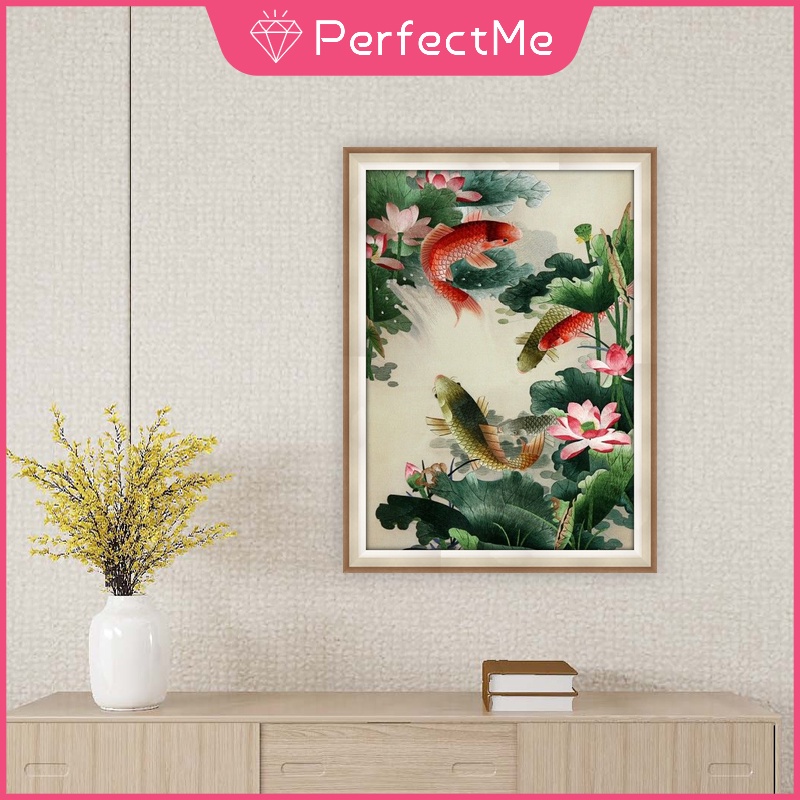 Bộ tranh đính đá 5D tự làm hình hồ sen 30x40cm