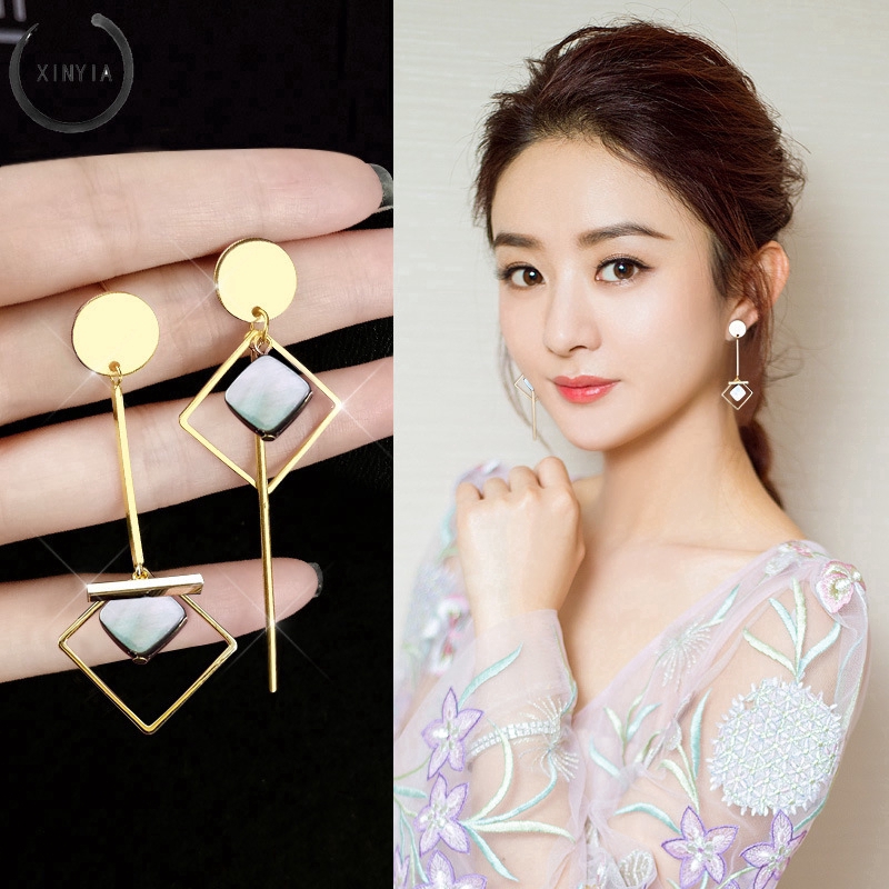 Korea Asymmetrical Geometric Tassel Simple Earrings